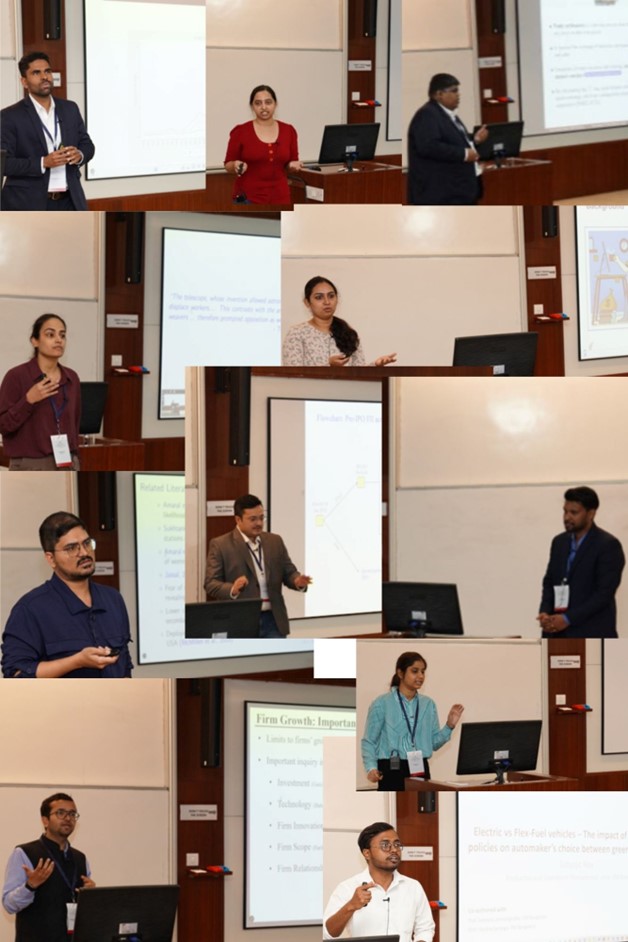 Collection of images showcasing students presenting their research papers at IMRDC 2025 at IIM Bangalore.