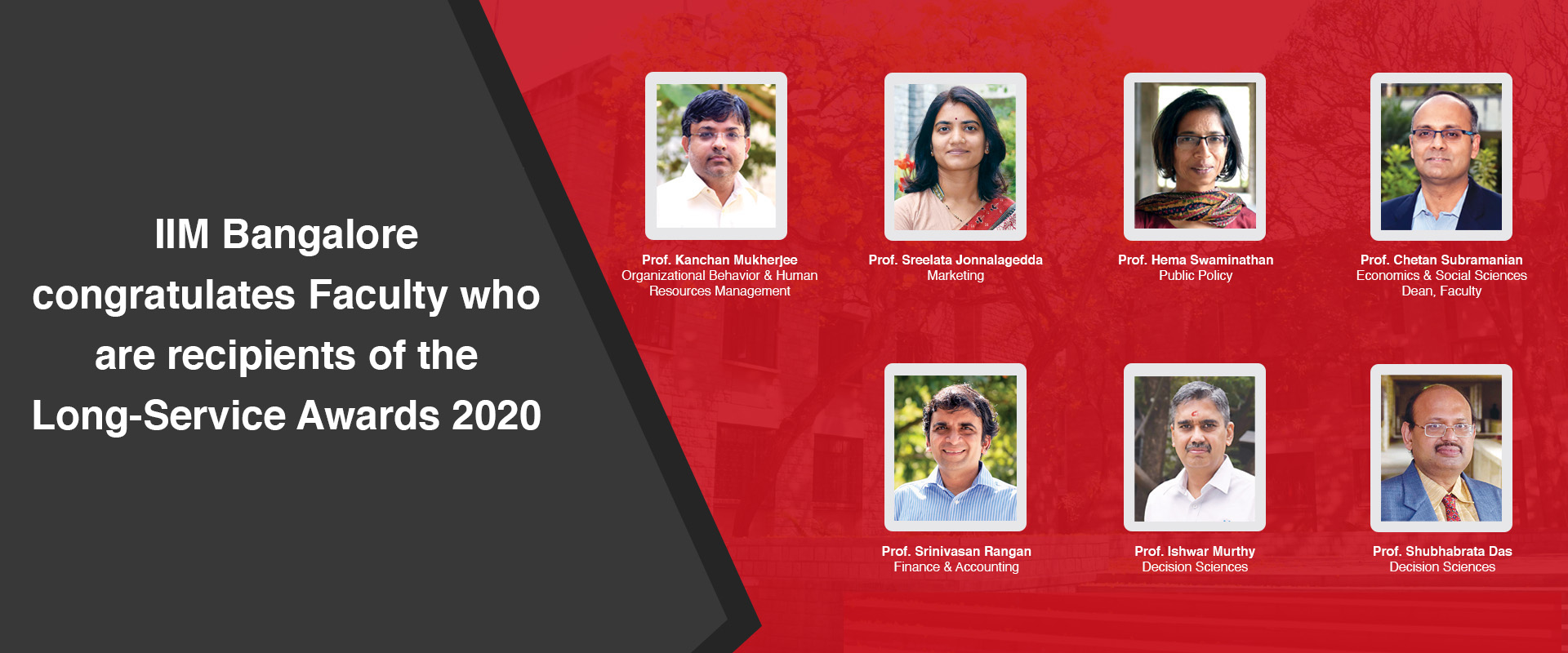 IIM Bangalore congratulates Faculty who are recipients of the Long-Service Awards 2020