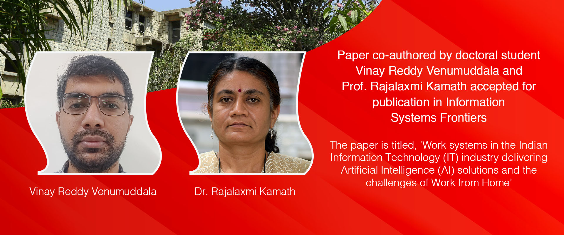 Paper co-authored by doctoral student Vinay Reddy Venumuddala and Prof. Rajalaxmi Kamath accepted for publication in Information Systems Frontiers