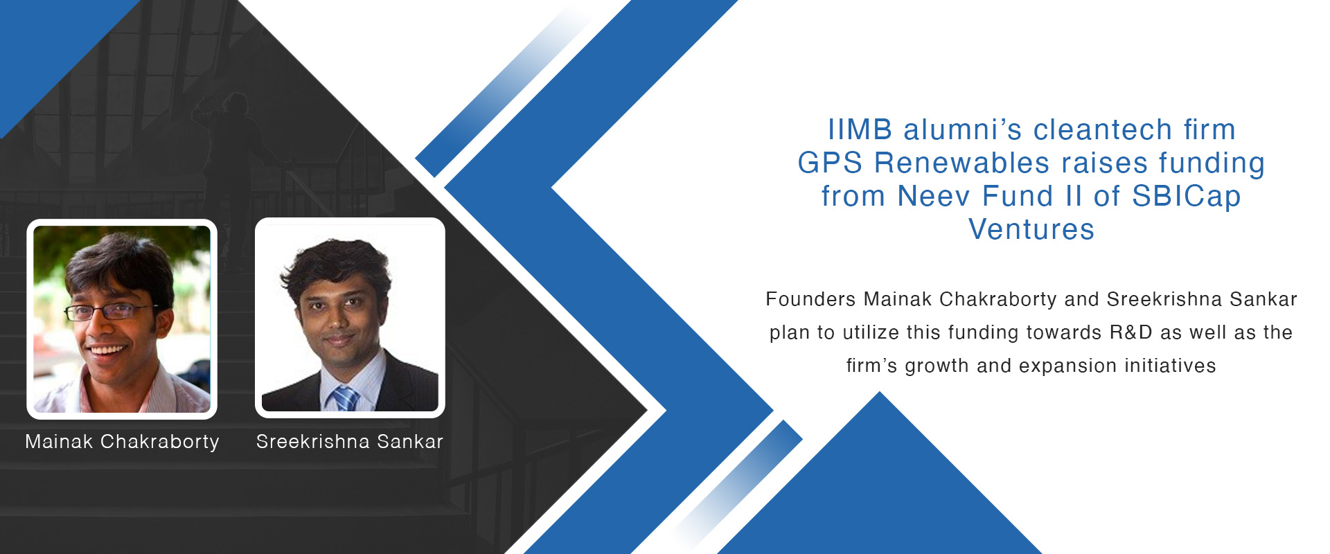 IIMB alumni’s cleantech firm GPS Renewables raises funding from Neev Fund II of SBICap Ventures