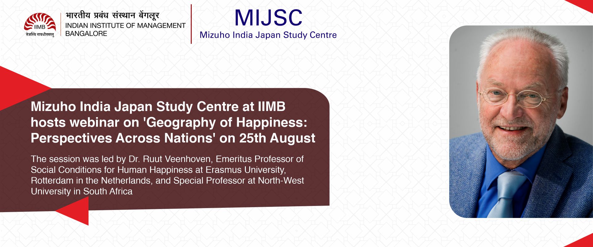 Mizuho India Japan Study Centre at IIMB hosts webinar on ‘Geography of Happiness: Perspectives Across Nations’ on 25th August