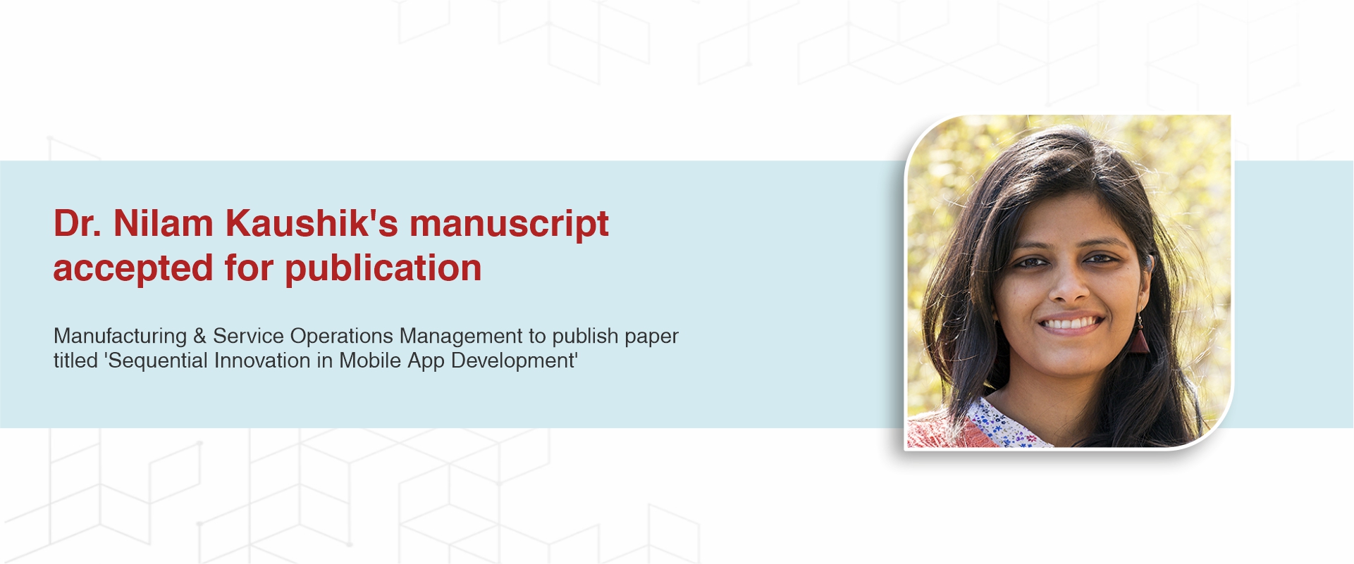Dr. Nilam Kaushik’s manuscript accepted for publication