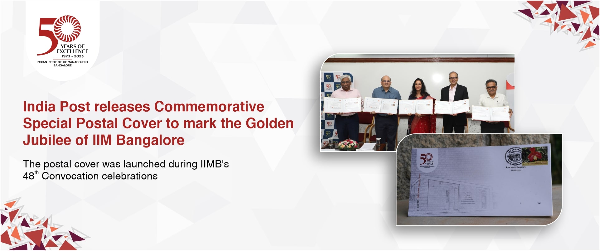 India Post releases Commemorative Special Postal Cover to mark the Golden Jubilee of IIM Bangalore