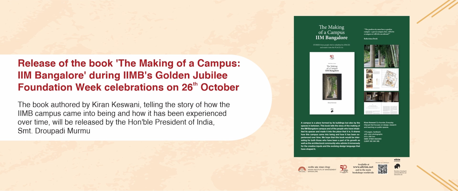 Release of the book ‘The Making of a Campus: IIM Bangalore’ during IIMB’s Golden Jubilee Foundation Week celebrations on 26th October
