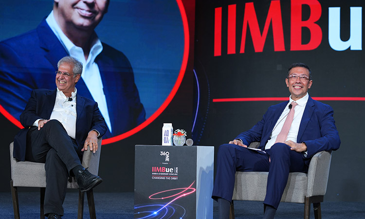 (L-R) Mr. Noel N. Tata, Chairman, Tata Trusts, shares hard-earned industry insights on leadership, enterprise and institution-building during the fireside chat ‘From Enterprise to Institution Building: The Tata Philosophy in a Changing India’ moderated by PGP '94 Sonjoy Chatterjee, Chairman and CEO, Goldman Sachs India Securities Pvt. Ltd., and Member, Board of Governors, IIMB.