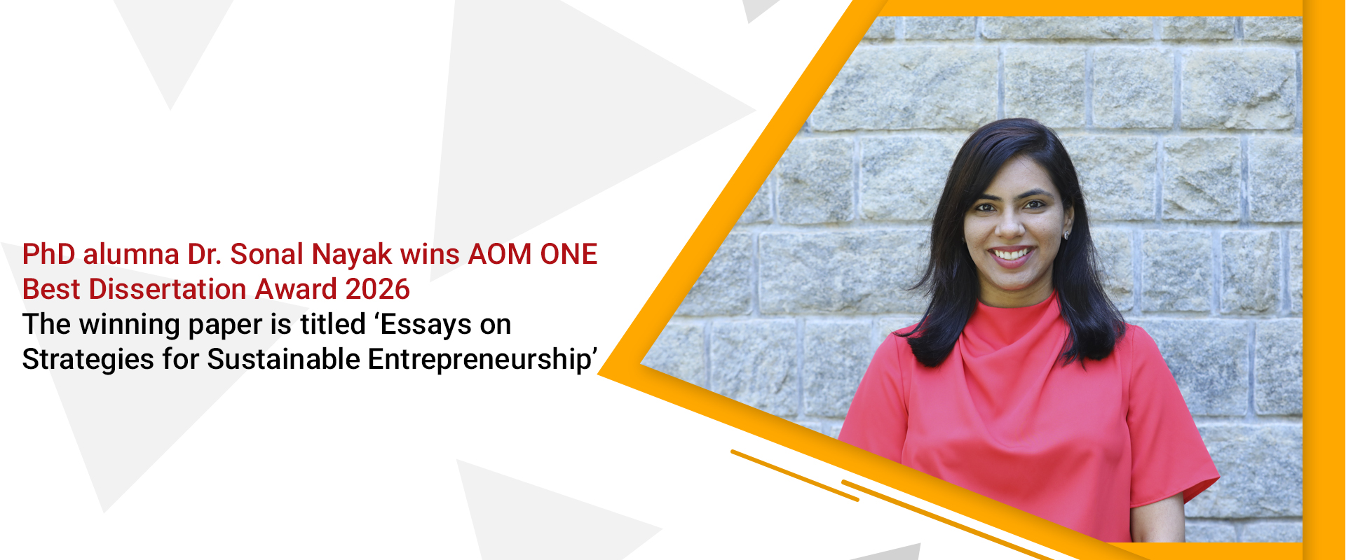PhD alumna Dr. Sonal Nayak wins AOM ONE Best Dissertation Award 2026