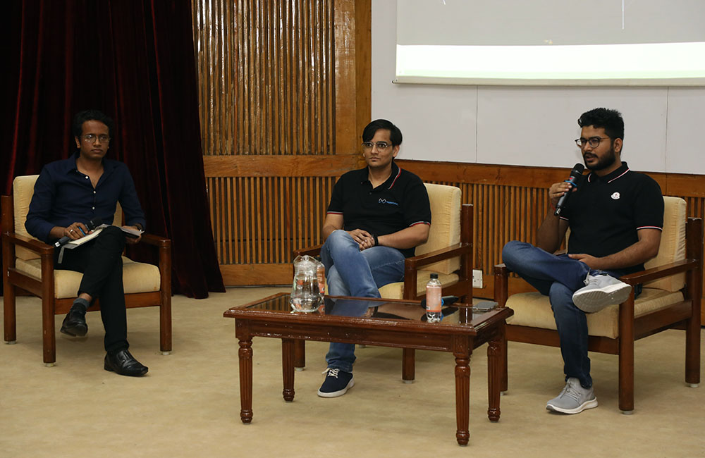 Pavel Gupta, Director, NeenOpal and Khet Singh, Co-founder, ClaimBuddy, talk about: ‘Building a start-up while at college’, during Eximius 2022, on July 9, 2022.