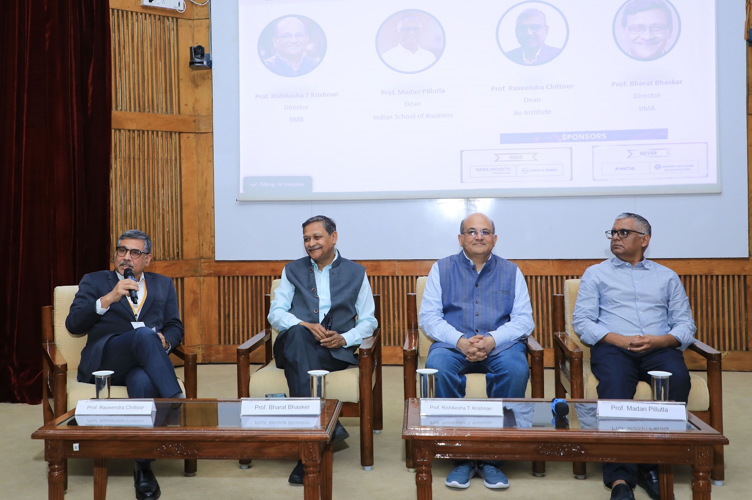 (L-R) Prof. Raveendra Chittoor, Dean, Jio Institute; Prof. Bharat Bhasker, Director, IIM Ahmedabad; prof.Rishikesha T Krishnan, Director, IIM Bangalore and Prof. Madan Pillutla, Dean, Indian School of Business at the Director’s panel. 