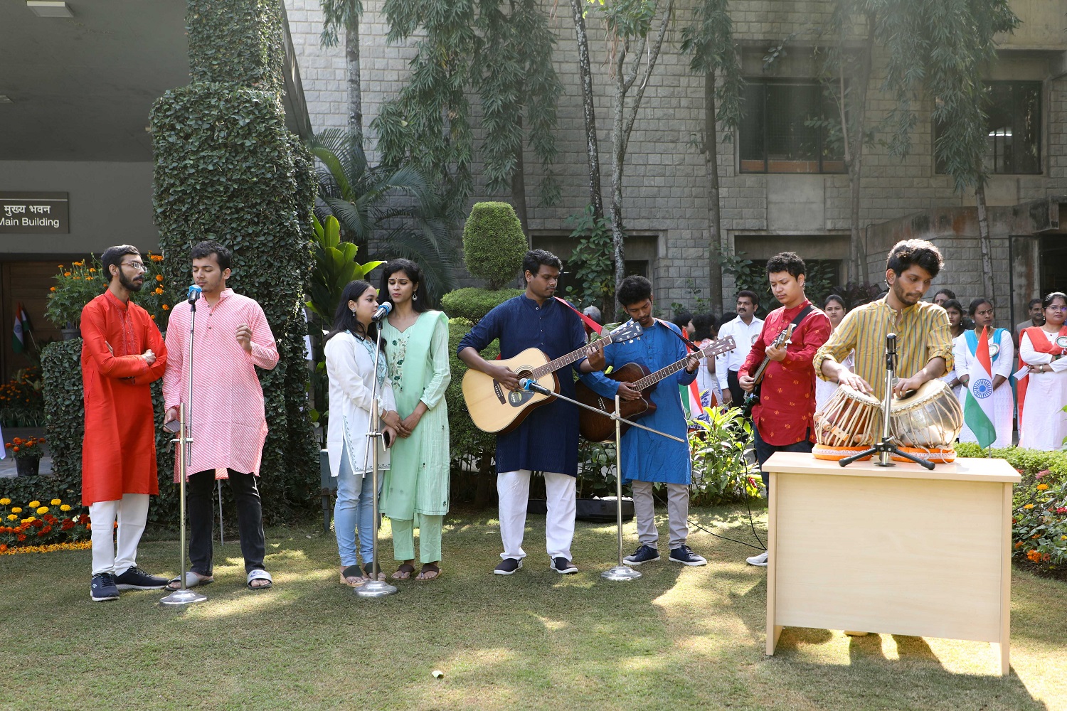 Students of IIMB sing patriotic songs on the Republic Day celebration.