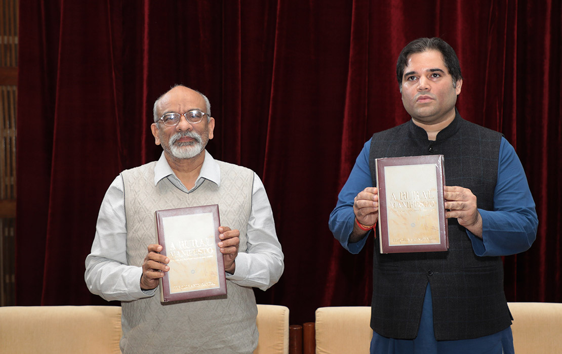 MP Varun Gandhi and Professor G Raghuram, Director, IIMB, with copies of the former’s book: A Rural Manifesto.