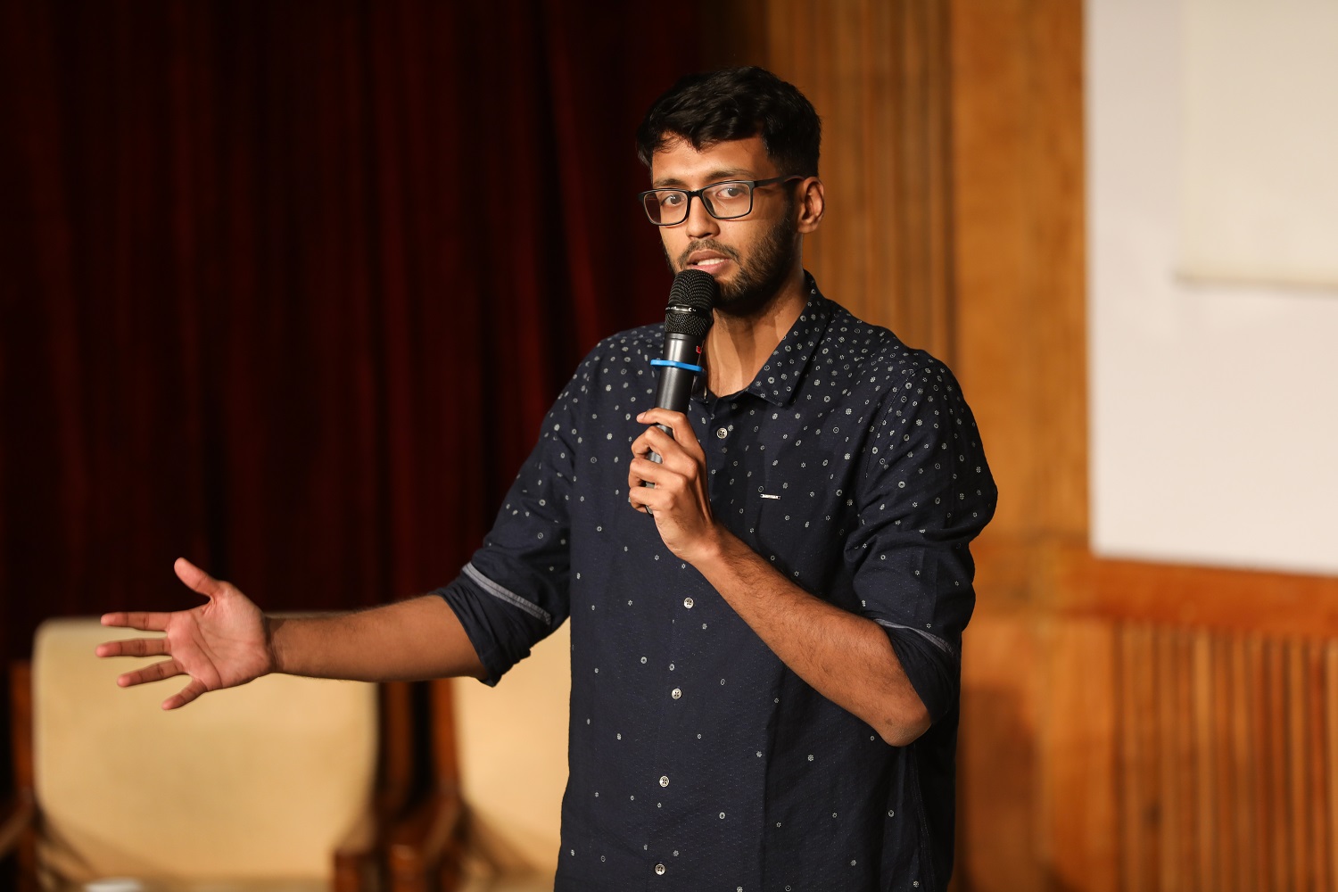 Shamik Chakrabarti, PGPEM student and finalist, Comicstaan 3, during his stand-up comedy act.