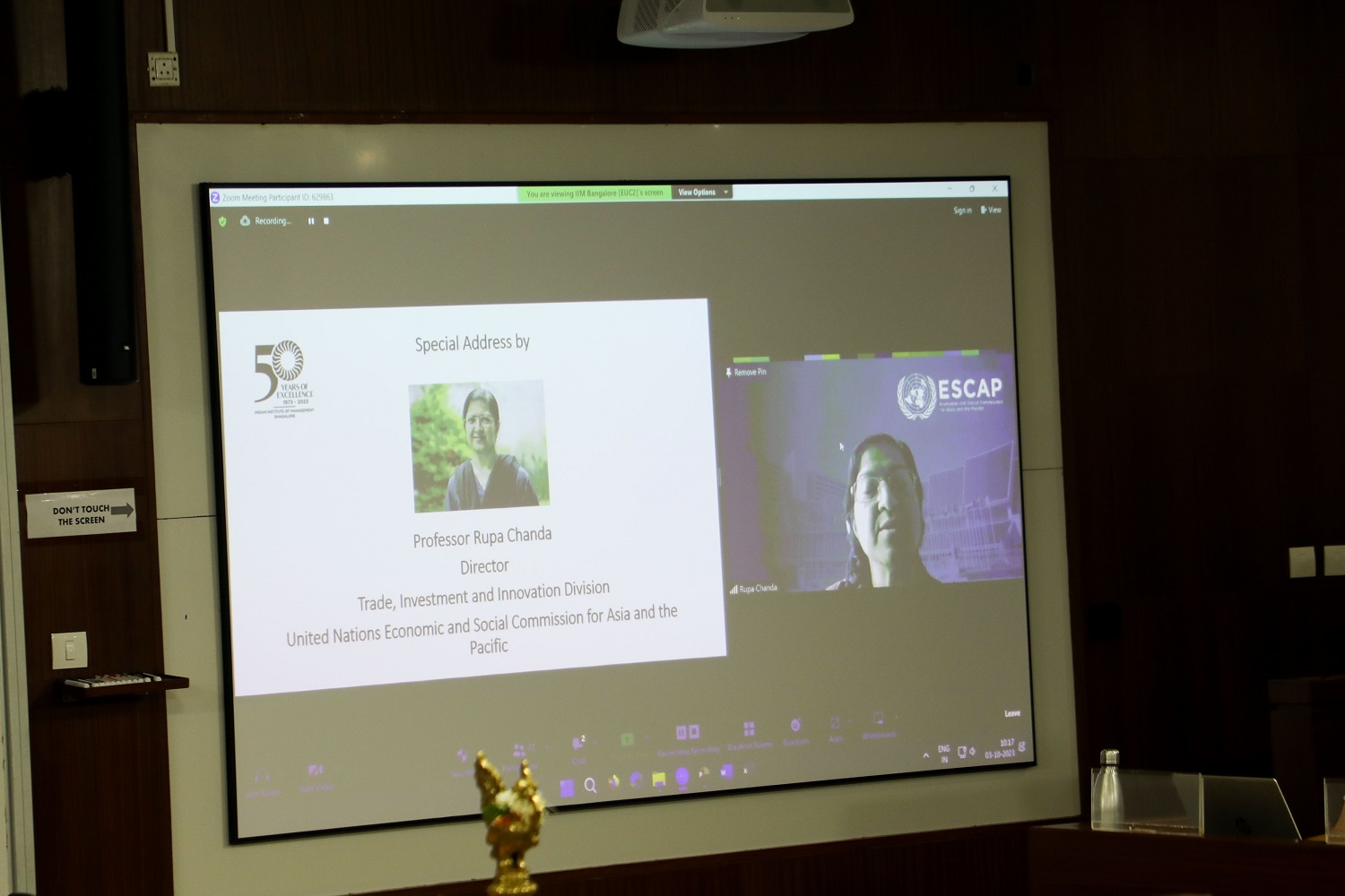 Prof. Rupa Chanda, Director, Trade, Investment and Innovation Division, United Nations Economic and Social Commission for Asia and the Pacific, delivers a special address virtually.