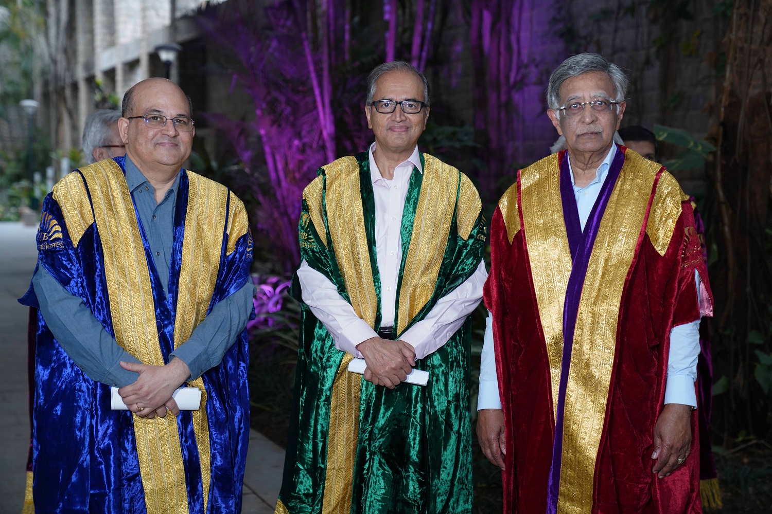 (L-R) Prof. Rishikesha T Krishnan, Director, IIMB, Dr. Devi Prasad Shetty, Chairperson, Board of Governors, IIMB, and Chief Guest Baba Kalyani, MD, Bharath Forge, and Founding Chairman of Pratham Pune Education Foundation, at the 48th convocation at IIM Bangalore on March 31st, 2023.