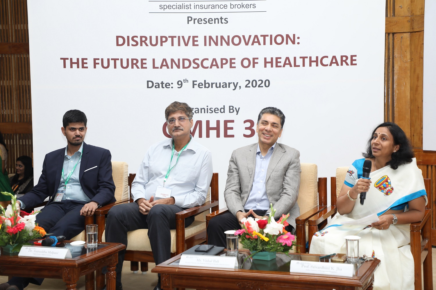 Prof. Srivardhini K. Jha, faculty from the Entrepreneurship area at IIMB, moderates the panel discussion on ‘Ecosystem for New Ventures in Healthcare’. (L-R) Hrishikesh Datar, Founder & CEO, Vakilsearch; Dr. Aniruddha Malpani, Angel Investor, Malpani Ventures; Vishal Bali, Executive Chairman, Asia Healthcare Holdings & Co-founder, Medwell Ventures; and Prof. Srivardhini K. Jha.