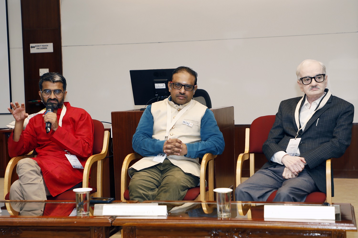 (L-R): IIMB PhD alumnus Dr. Srinidhi, Faculty at Indica Courses and Independent Researcher, Bengaluru; Shivakumar GV, Director, IKS Changemakers at INDICA, and Prof. G Ramesh, former faculty of IIMB from the Public Policy area, during the panel discussion on ‘Dharma in Public Administration’ at the CPP Conference on Public Policy & Management, on 21 August 2025.