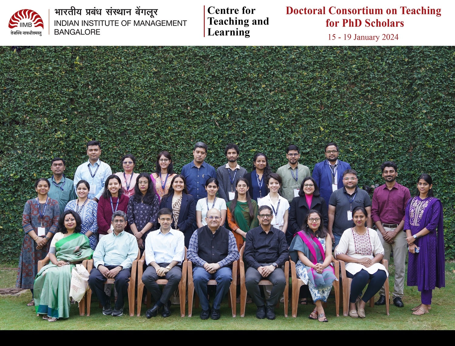 At the centre, Prof. Rishikesha Krishnan, Director of IIM Bangalore.   To his right, Prof. Sushanta Mishra, Chairperson, Centre for Teaching and Learning and CTL team members.   To his left, Prof. Sourav Mukherji, Faculty of OBHRM area, Prof. Ananth Krishnamurthy, Chairperson of the Doctoral Programme at IIMB, and Lopamudra Dewan, Manager of CTL. 
