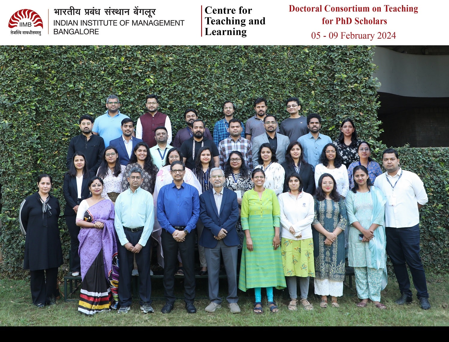 At the centre, Prof. Rahul De', Dean (Programmes), IIM Bangalore.   To his left, Prof. Sushanta Mishra, Chairperson, Centre for Teaching, Prof. Ananth Krishnamurthy, Chairperson of the Doctoral Programme at IIMB, and Lopamudra Dewan, Manager of CTL. 