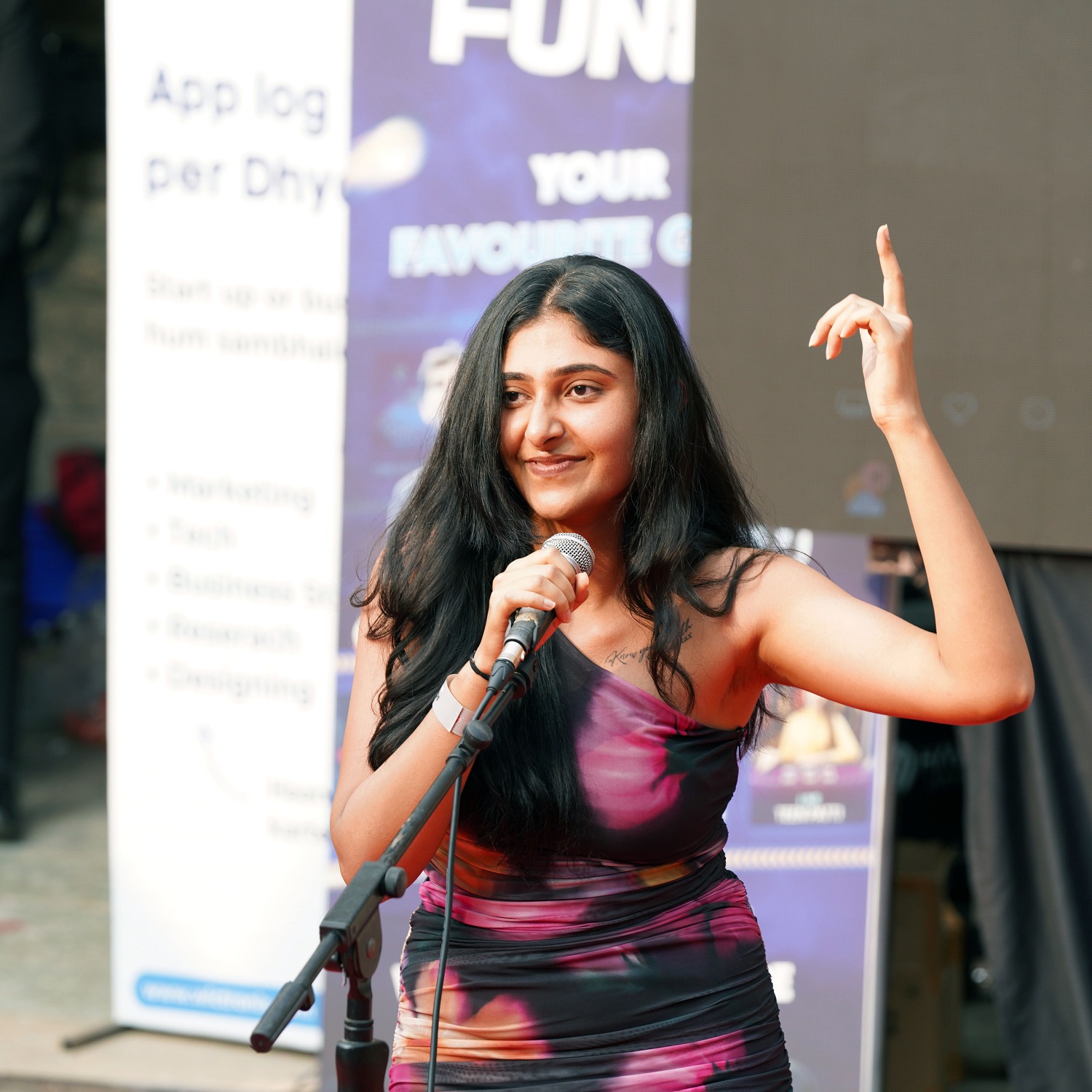 A participant during Mr. & Ms. Unmaad, a multi-round evaluation event to assess creativity and wit.