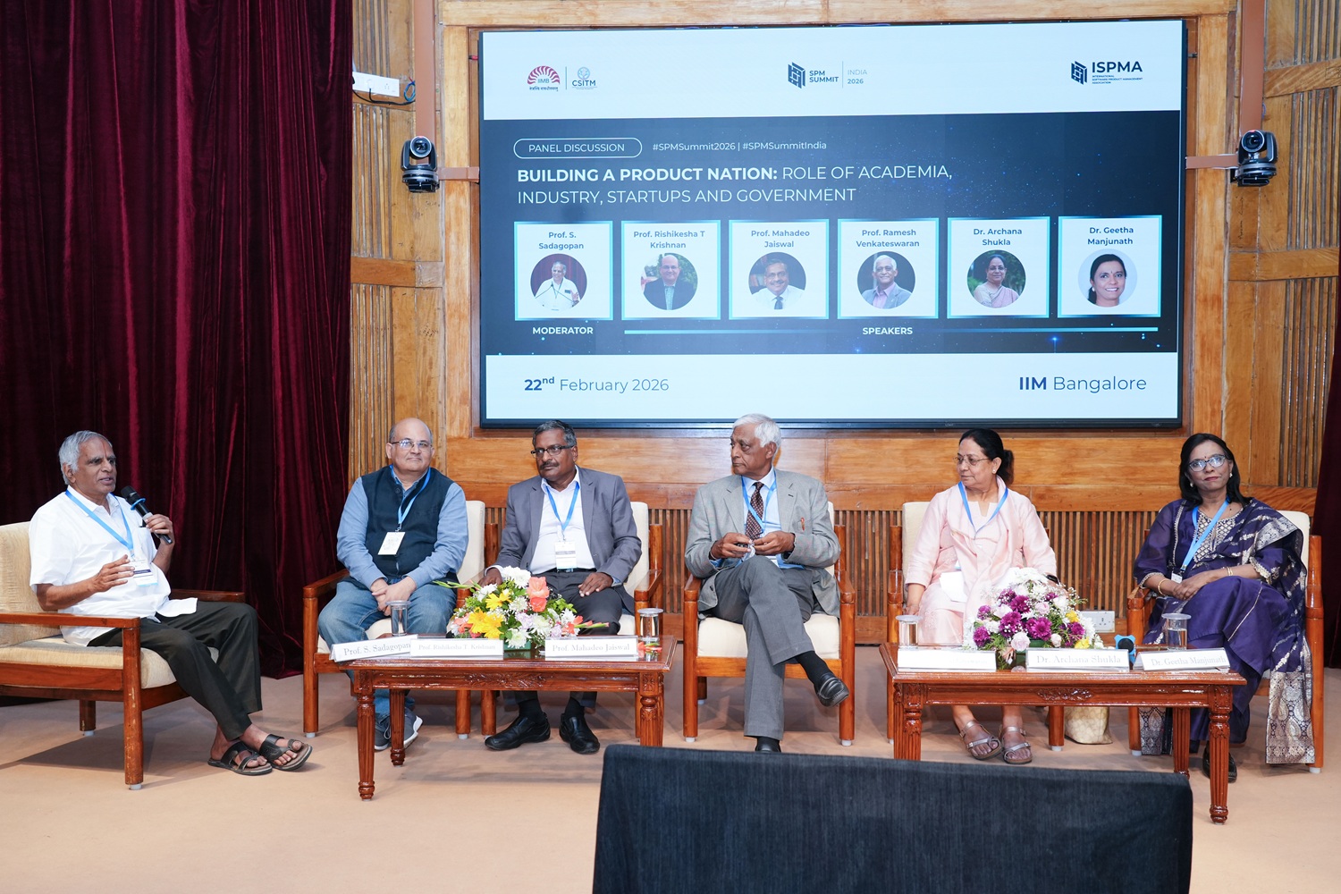 (L-R) On Day 3 of the summit, Prof. S. Sadagopan, Founder Director, IIIT Bengaluru, moderated a panel on ‘Panel: Building a Product Nation: Role of Academia, Industry, Startups and Government’, featuring Prof. Rishikesha T Krishnan, Former Director, IIMB; Prof. Mahadeo Jaiswal, Founder Director, IIM Sambalpur; Prof. Ramesh Venkateswaran, Chairman, Board of Governors, IIT Palakkad; Dr. Archana Shukla, Director, HSB; and Dr. Geetha Manjunath, Founder, Niramai Health Analytix.