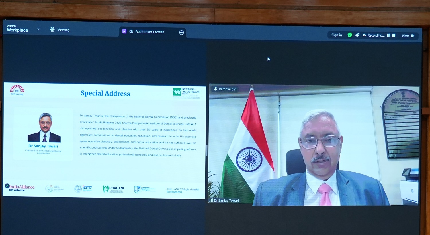 Dr. Sanjay Tiwari, Chairperson, National Dental Commission, delivers the inaugural address, highlighting the burden of oral diseases in India and outlining the National Oral Health Framework as a roadmap for strengthening prevention, care, research, and policy.