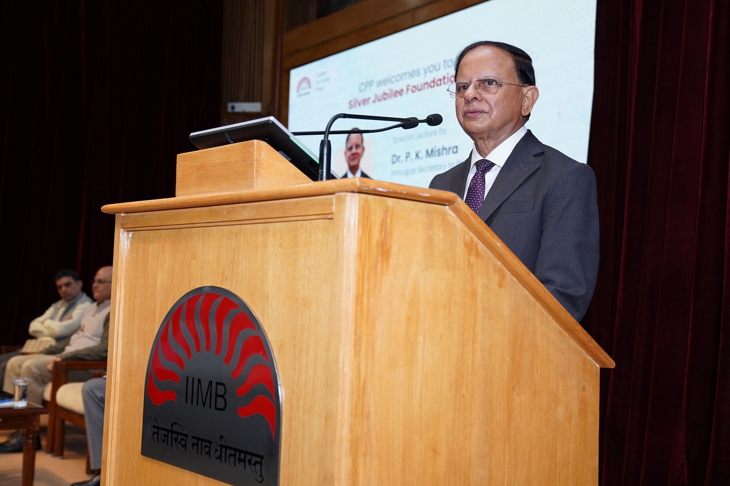 Dr. Pramod Kumar Mishra, Principal Secretary to the Prime Minister of India, delivers the 7th lecture of the CPP Foundation Day Lecture Series on the topic: ‘From Gujarat to Myanmar: Evolution of India’s Disaster Management Policy and Practice during the last 25 years’, on 9 July 2025, at IIMB.