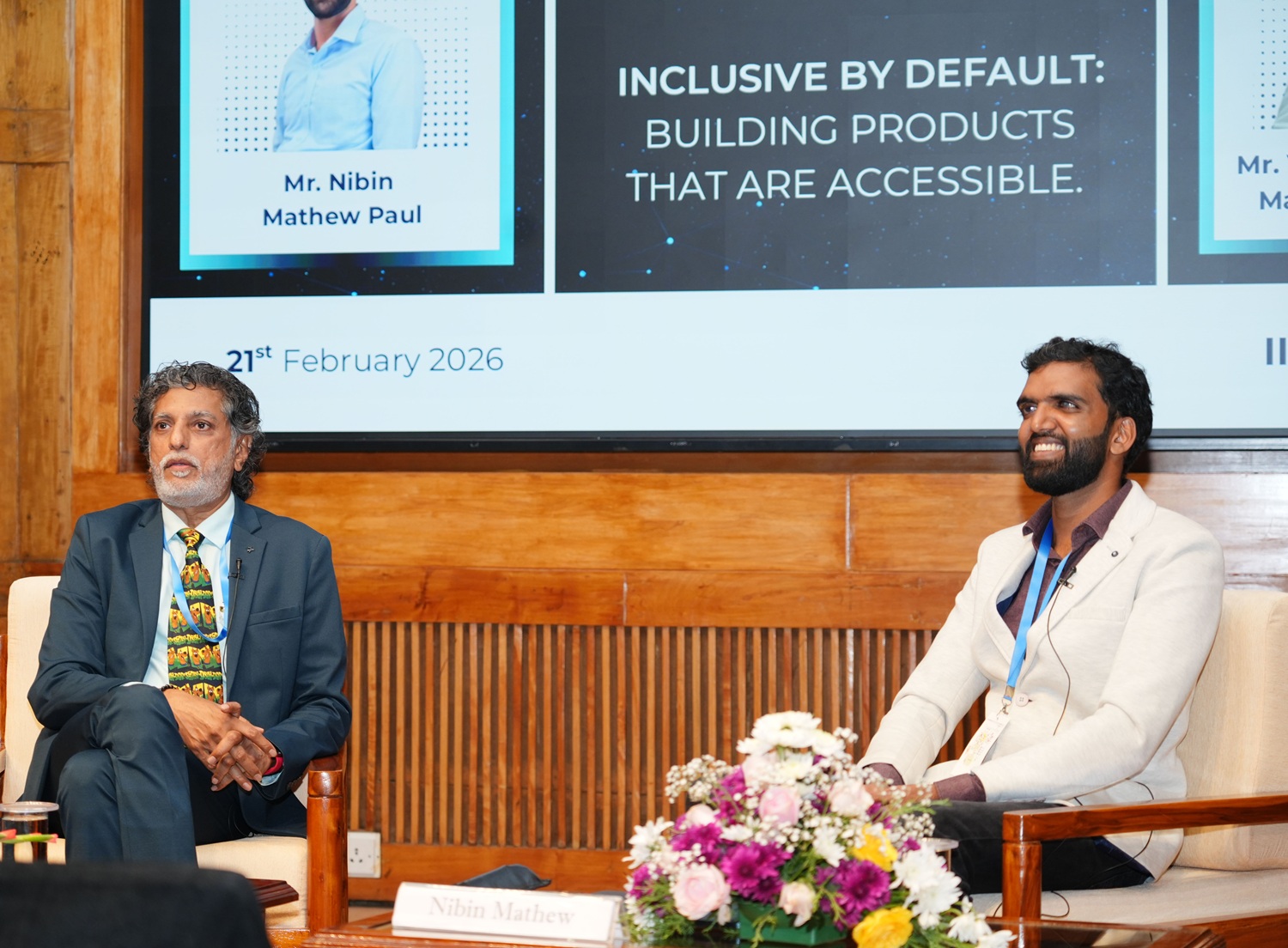 (L-R) Venkatesh Mahadevan, Summit Co-Chair, moderated a fireside chat with Nibin Mathew, Accessibility Adviser at JPMC and Blind Tennis Champion.