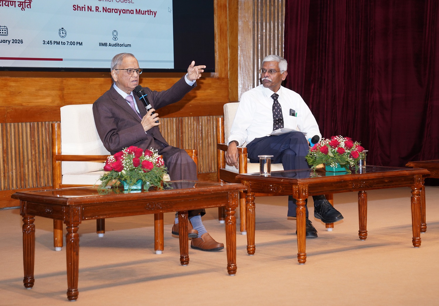 Chief Guest Mr. N. R. Narayana Murthy, Founder, Infosys, in conversation with the author after the book launch.