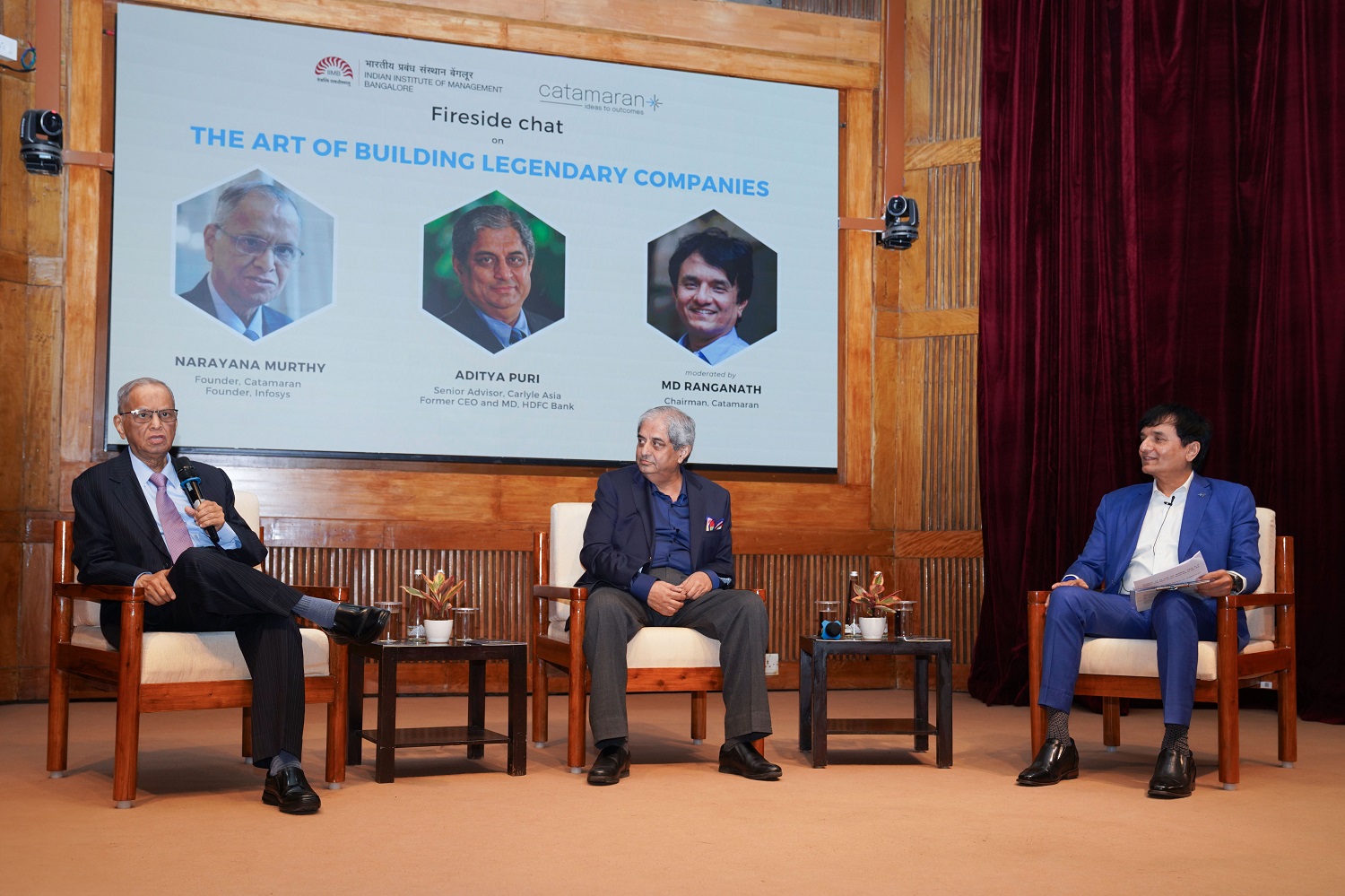 (L-R): Mr. N. R. Narayana Murthy, Founder, Catamaran and Infosys, Mr. Aditya Puri, Senior Adviser, Carlyle Asia and Former CEO & MD, HDFC Bank and Mr. M. D. Ranganath, Chairman, Catamaran (moderator), during the fireside chat on, ‘The Art of Building Legendary Companies’, on 30th January 2026.