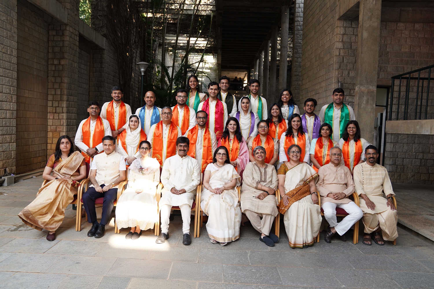 Graduating PhD scholars, gold medallists from different academic programmes and Institute Research Award 2026 recipient from the Doctoral programme, along with the Chief Guest, Director-in-charge, Deans, and senior faculty of the Institute, during IIMB’s 51st Convocation, on 27th March 2026.