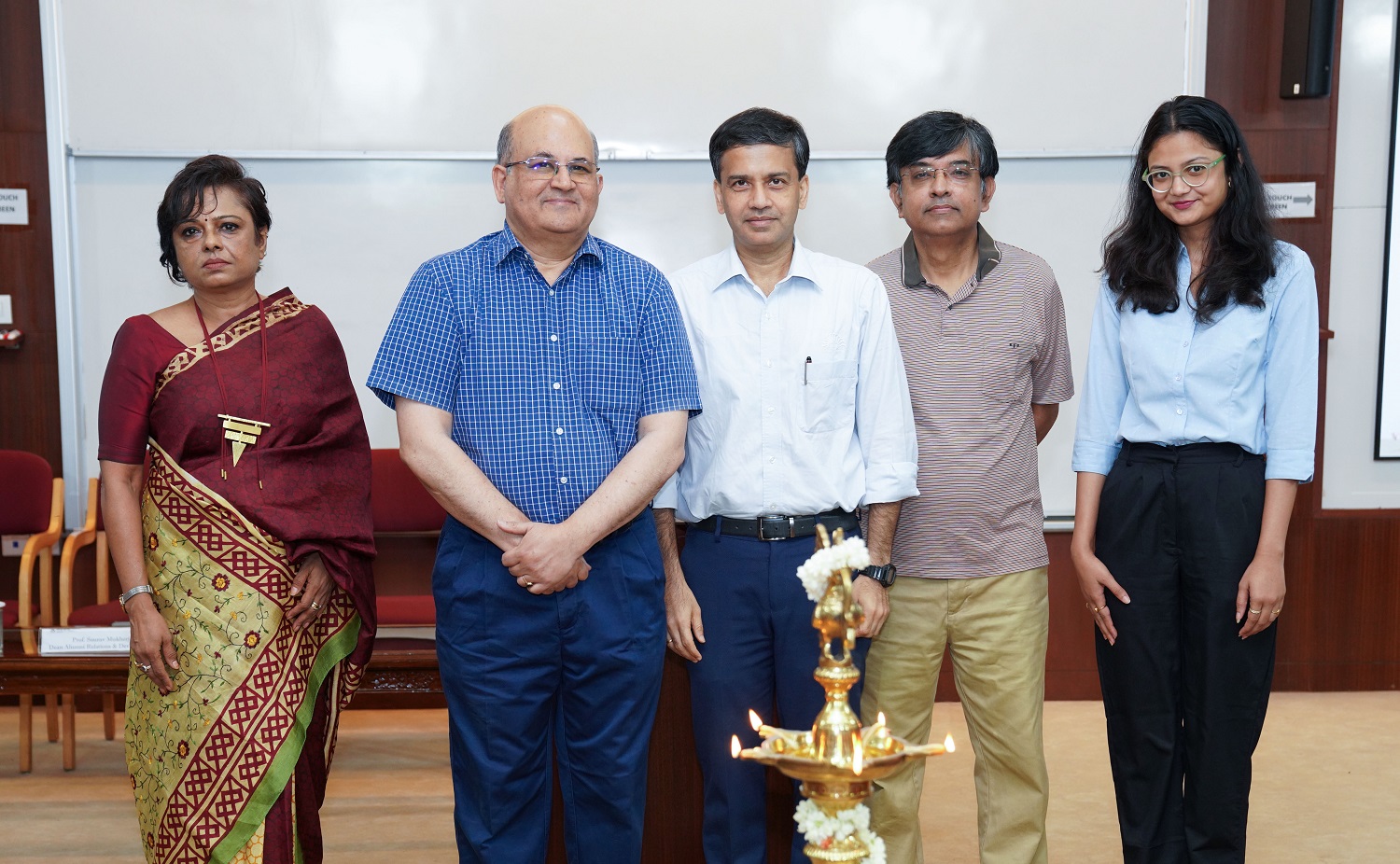L-R: Ms Ashoka S Nag, Manager, Doctoral Office, Prof. Rishikesha T Krishnan, Director, IIM Bangalore, Prof. Sourav Mukherji, Dean, Alumni Relations & Development and faculty in the Organizational Behavior & Human Resources Management area, Prof. Kanchan Mukherjee, Chairperson, Doctor of Philosophy (PhD) and faculty in the OBHRM area, along with a PhD student from the new cohort, during the inauguration on 9th June 2025.