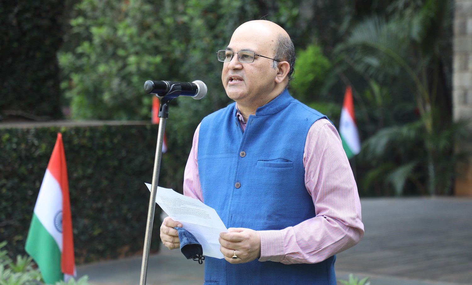 Professor Rishikesha T. Krishnan, Director, IIMB, addresses students and staff after unfurling the national flag on Republic Day.