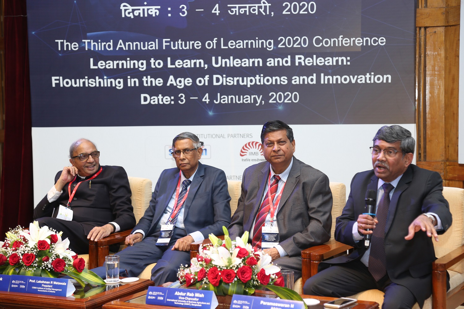N Parameswaran, Advisor MHRD, GoI, moderated the panel discussion on ‘Making the South Asia Connect: Challenges and Opportunities’. (L-R) Prof. Deepak B Phatak, Conference Co-Chair, IIT-Bombay; Lakshman R. Watawala, President, Institute of Certified Management Accountants of Srilanka; Abdur Rab Miah, Vice-Chancellor IUBAT, Bangladesh and N Parameswaran.