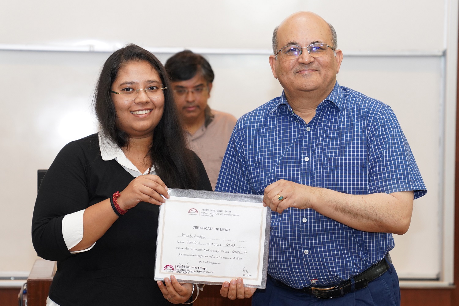 Director’s Merit List award winner Mauli Kundlia (OBHRM area) from the 2023 batch.
