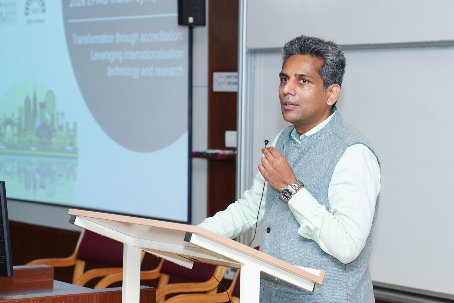 Nishit Jain, Senior Special Advisor Asia, EFMD Global, sets the context for the symposium, underscoring internationalization and collaborative learning