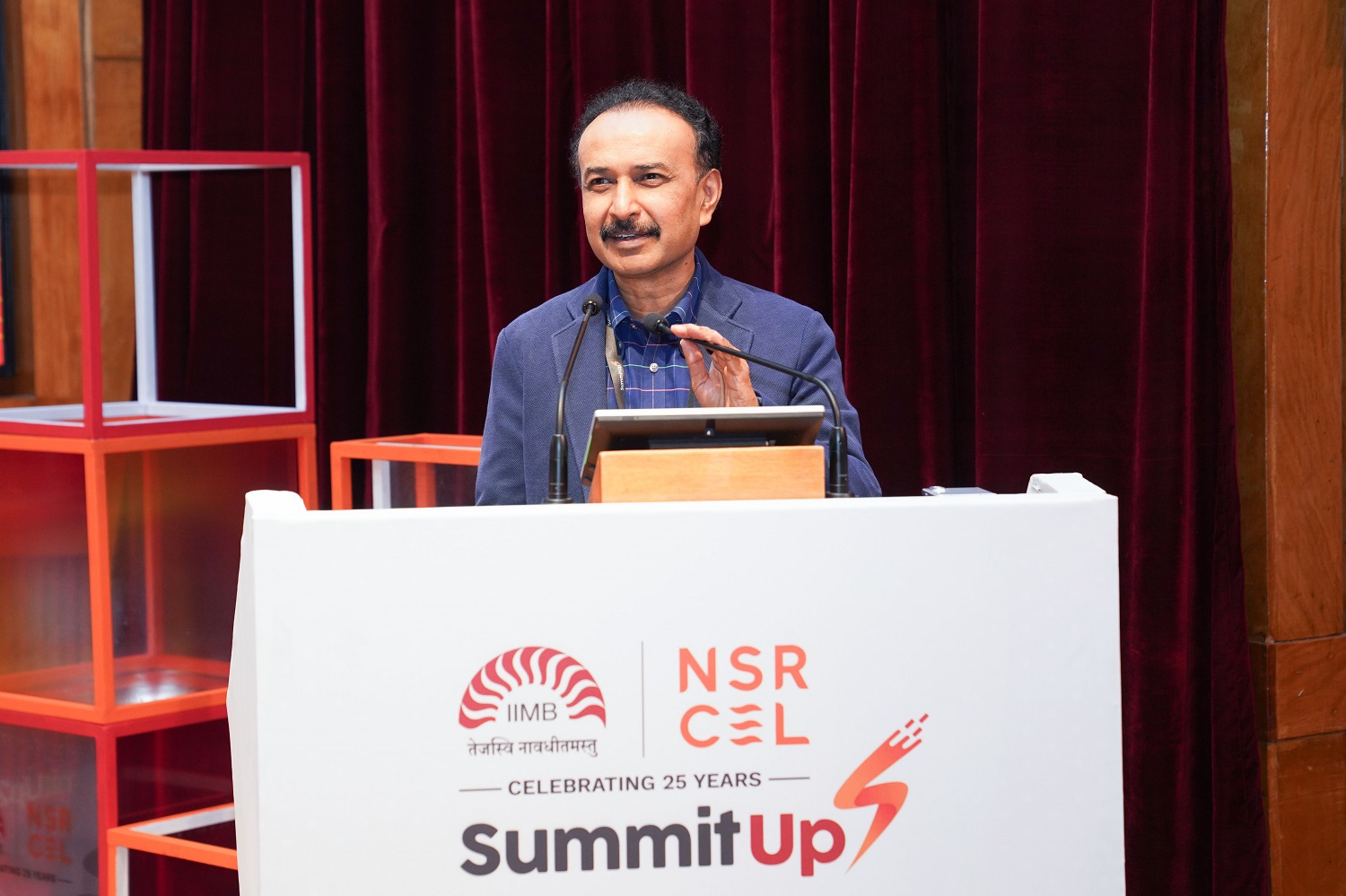 Padma Shri awardee Prashanth Prakash addresses the audience at SummitUp 2025, at IIM Bangalore.