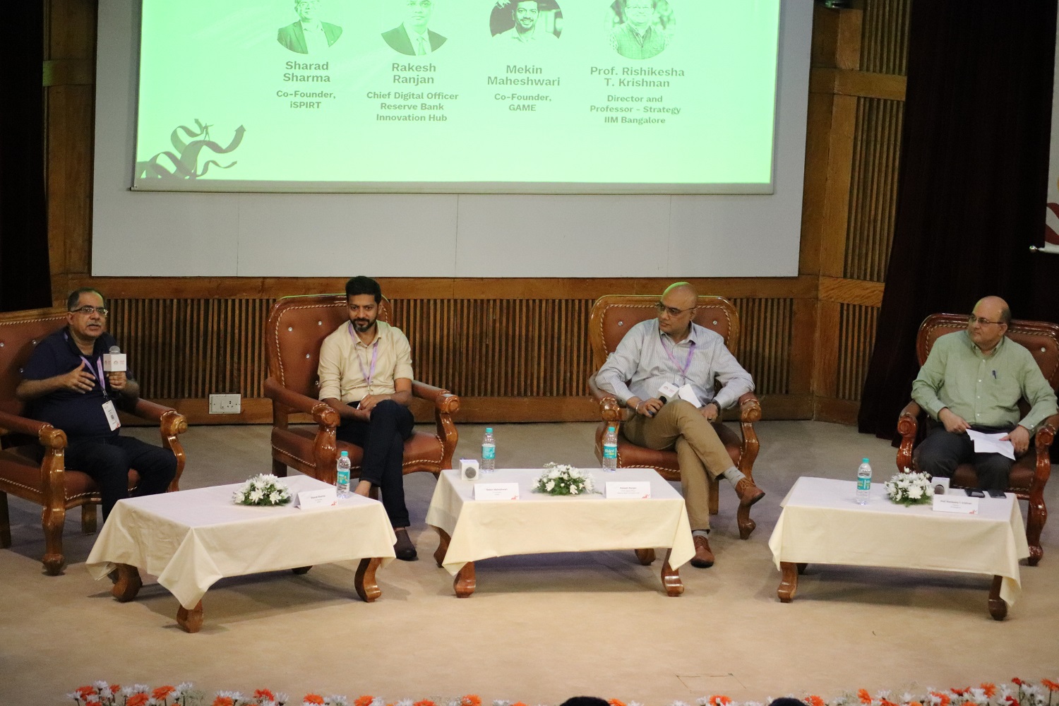 Sharad Sharma, Co-founder, iSPIRT Foundation; Rakesh Ranjan,Chief Digital Officer at Reserve Bank Innovation Hub; Mekin Maheshwari, Co-founder, Global Alliance for Mass Entrepreneurship (GAME) and Prof. Rishikesha T. Krishnan, Director, IIMB, at the panel discussion on ‘Building platforms to drive innovation’.