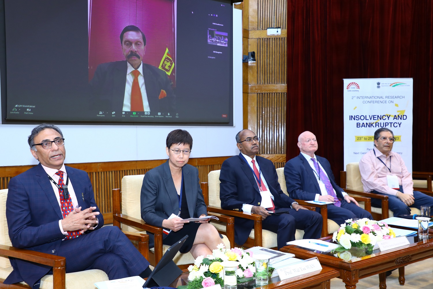 (L-R): Sumant Batra, Founder, Insolvency Law Academy; Prof. Wai Yee Wan, Associate Dean (Research and Internationalisation) and Professor, School of Law, City University of Hong Kong; Hon’ble Justice Kannan Ramesh, Judge, Appellate Division, Supreme Court of Singapore and Judge, Singapore International Commercial Court; James H.M. Sprayregen, Founder, Kirkland & Ellis’ Worldwide Restructuring Group, Chicago, USA, and Bahram N Vakil, Founding Partner, AZB & Partners, feature in the panel on ‘Next Generation Reforms in Indian Insolvency Regime’. Ajith Nivard Cabraal, Former Governor, Central Bank of Sri Lanka, joined the discussion online.