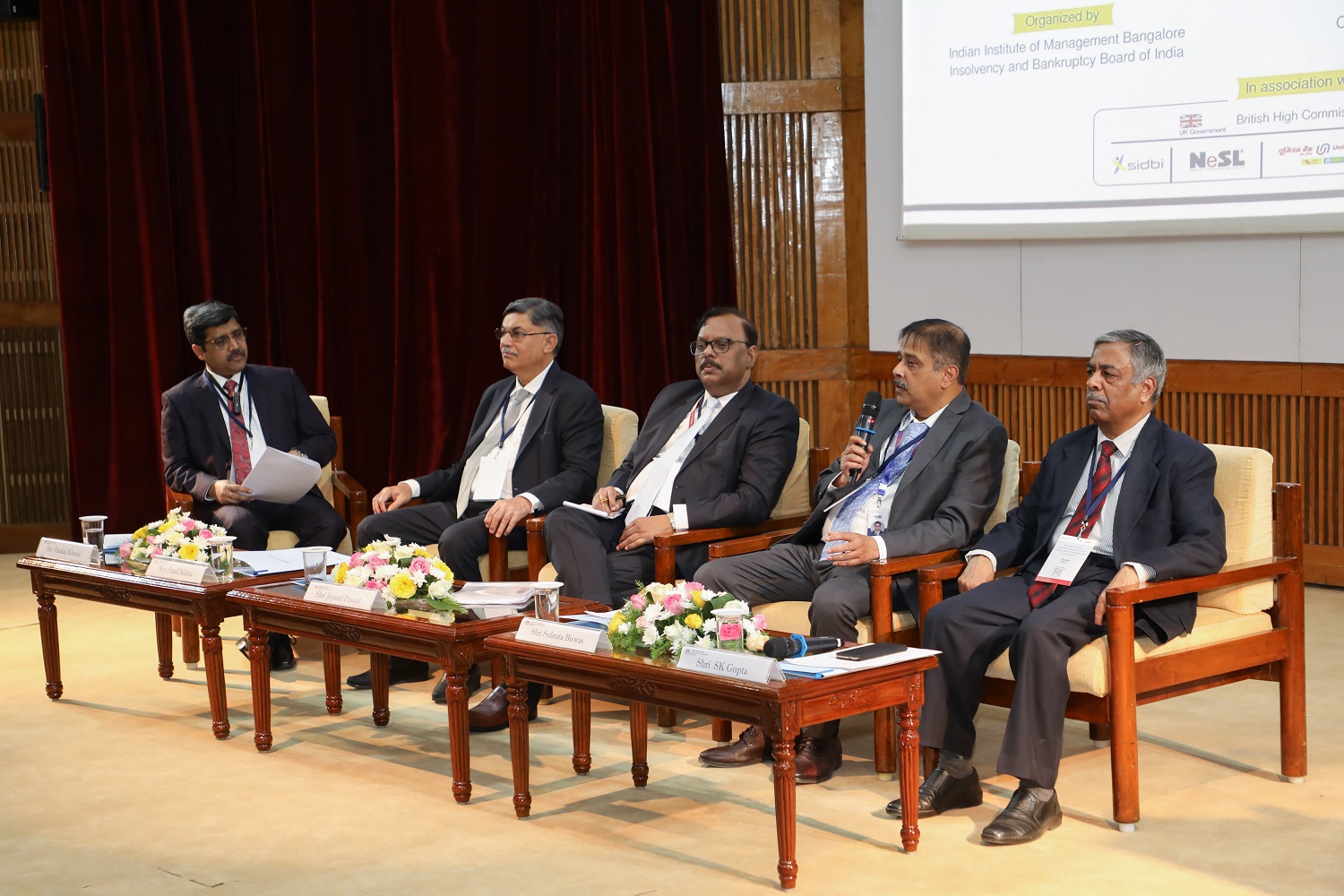 (L-R): Pankaj Khetan, Insolvency Professional, IBBI; Sunil Mehta, Chief Executive, Indian Banks’ Association; Jayanti Prasad, Whole Time Member, IBBI; Subrata Biswas, Deputy Managing Director, SBI, and Dr. S.K. Gupta, MD, ICMAI RVO, at the panel discussion on 'IBC – Perspectives of Key Stakeholders', on 25th February 2023.