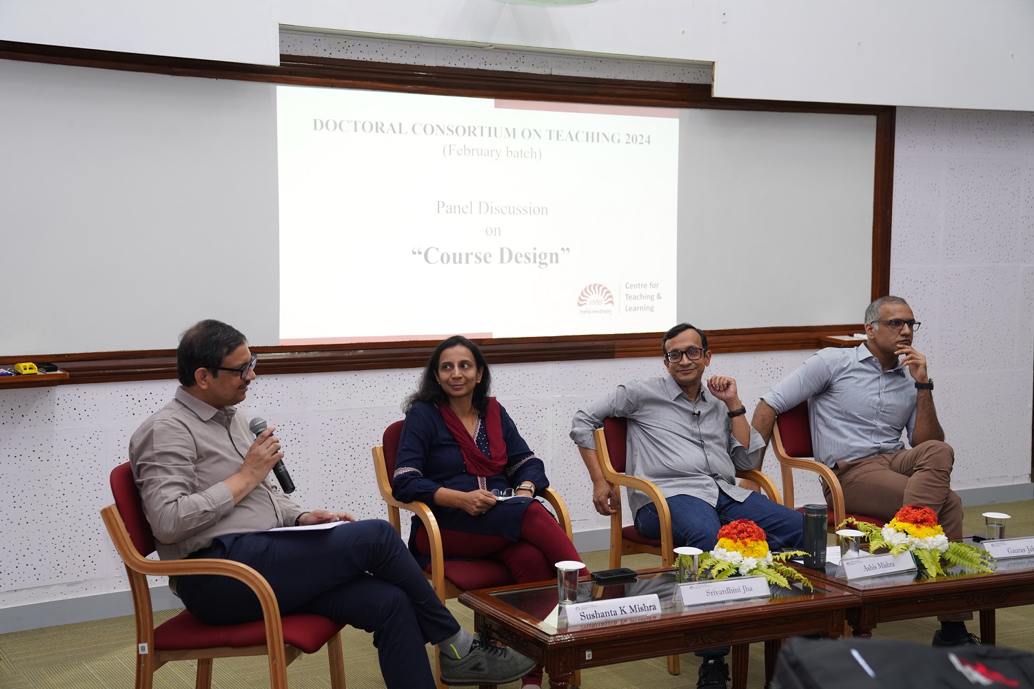 (From L to R): Prof. Sushanta K Mishra, Prof. Srivardhini Jha, Prof. Ashis Mishra, and Prof. Gaurav Jakhu having a panel discussion on ‘Course Design’. 