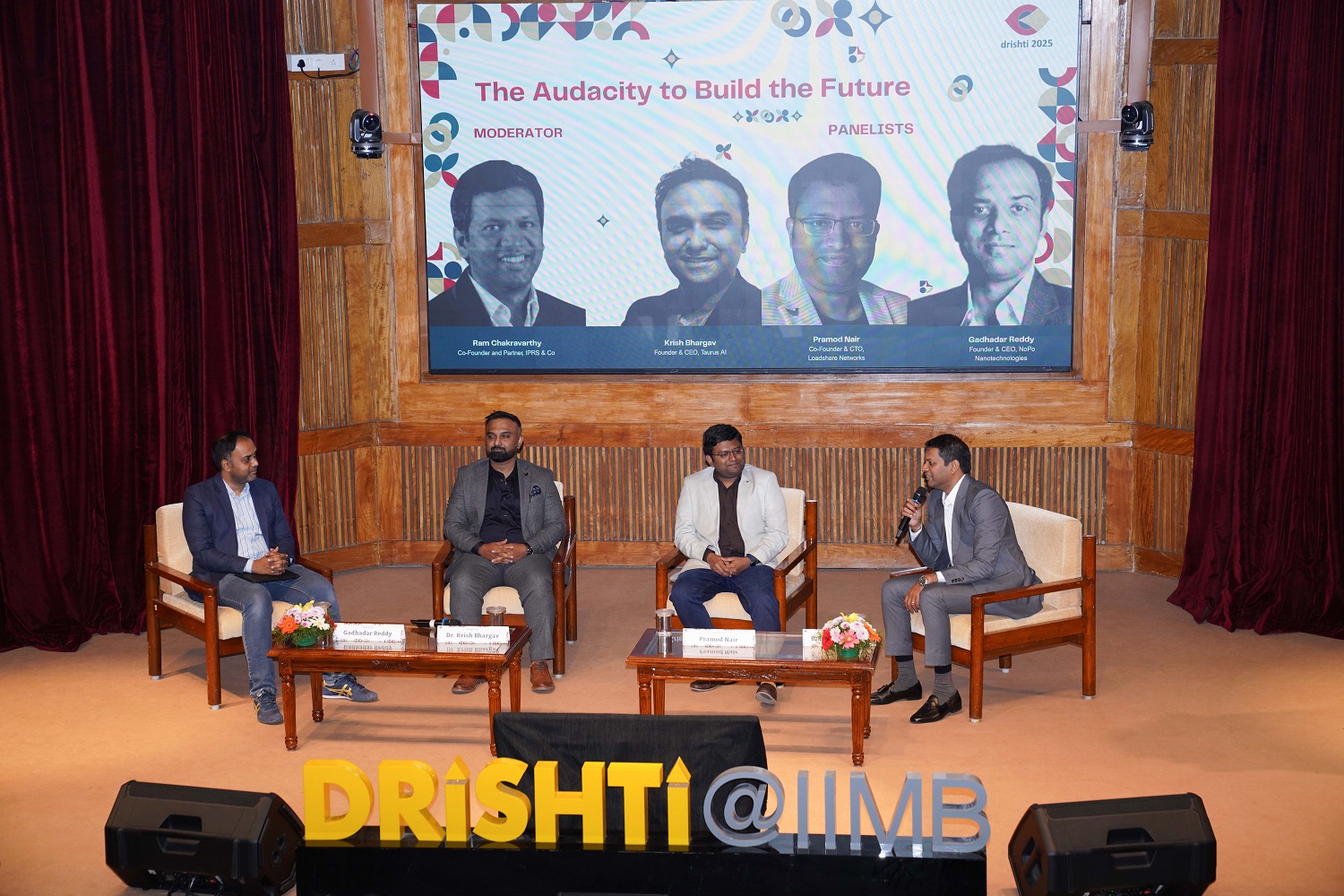 The panel ‘The Audacity to Build the Future’, brought together Pramod Nair, Co-Founder & CTO, Loadshare Networks; Gadhadar Reddy, Founder & CEO, NoPo Nanotechnologies; and Dr. Krish Bhargav, Founder & CEO, Taurus AI, with PGPEM ’27 student Ram Chakravarthy, Co-Founder and Partner, IPRS & Co., as the moderator.