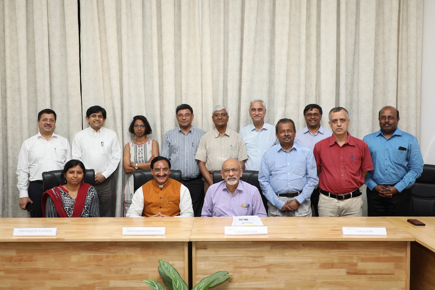 Union Minister of Human Resource Development Ramesh Pokhriyal interacts with IIMB Director Prof. G. Raghuram and faculty members of IIMB on July 20, 2019.