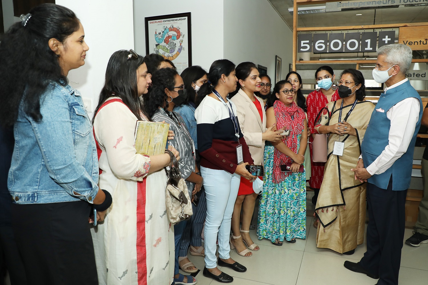 External Affairs Minister Dr. S. Jaishankar interacts with participants of the Women Start-up Programme (WSP) at IIM Bangalore.