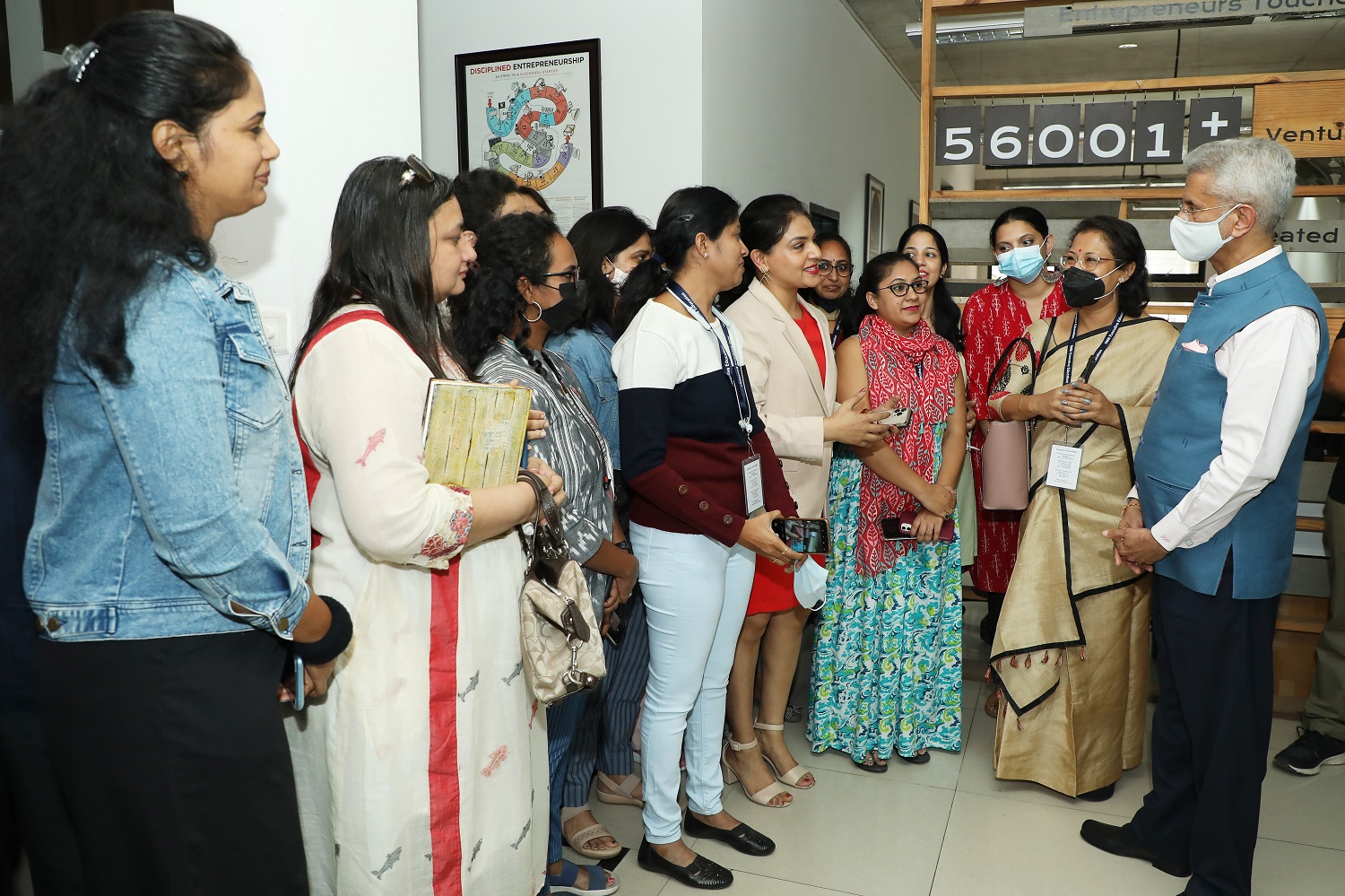 External Affairs Minister Dr. S. Jaishankar interacts with participants of the Women Start-up Programme (WSP) at IIM Bangalore.