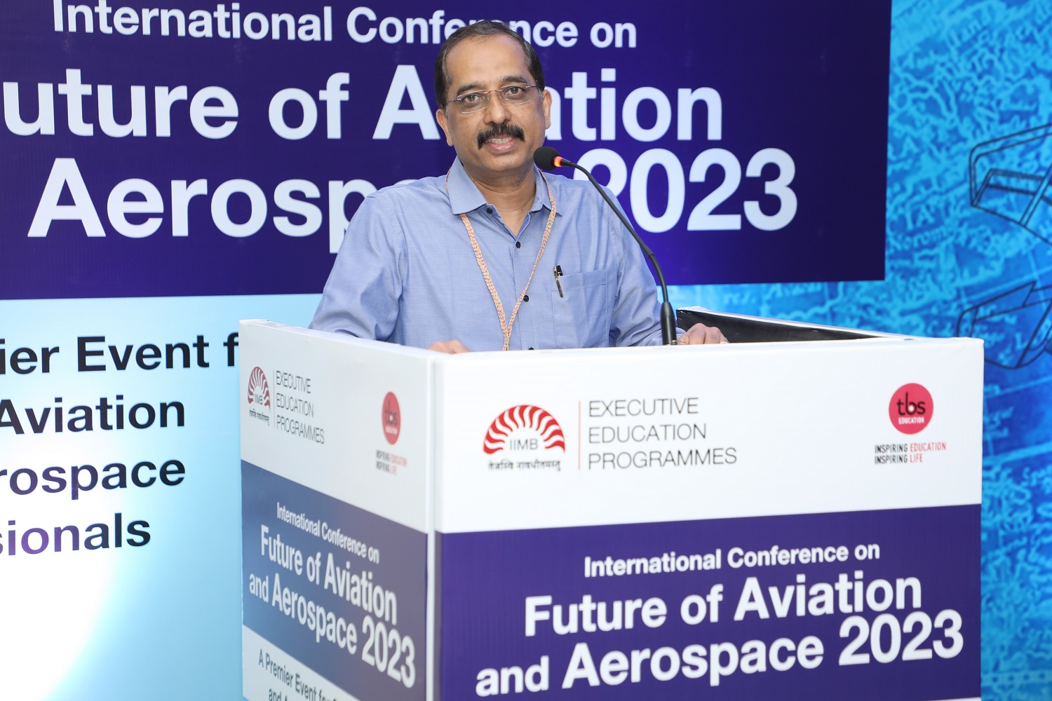 Prof. G Shainesh, Chairperson, Executive Education Programmes, welcomes the speakers and participants to the ‘International Conference on Future of Aviation & Aerospace 2023’, organized by IIMB's Executive Education Programmes with Toulouse Business School, on April 8, 2023.