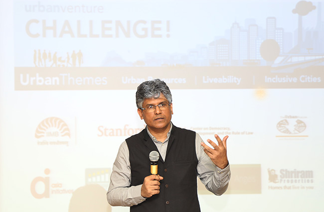 Dr. Jagan Shah, Director, NIUA, delivers the keynote address at Urban Venture Challenge 2016