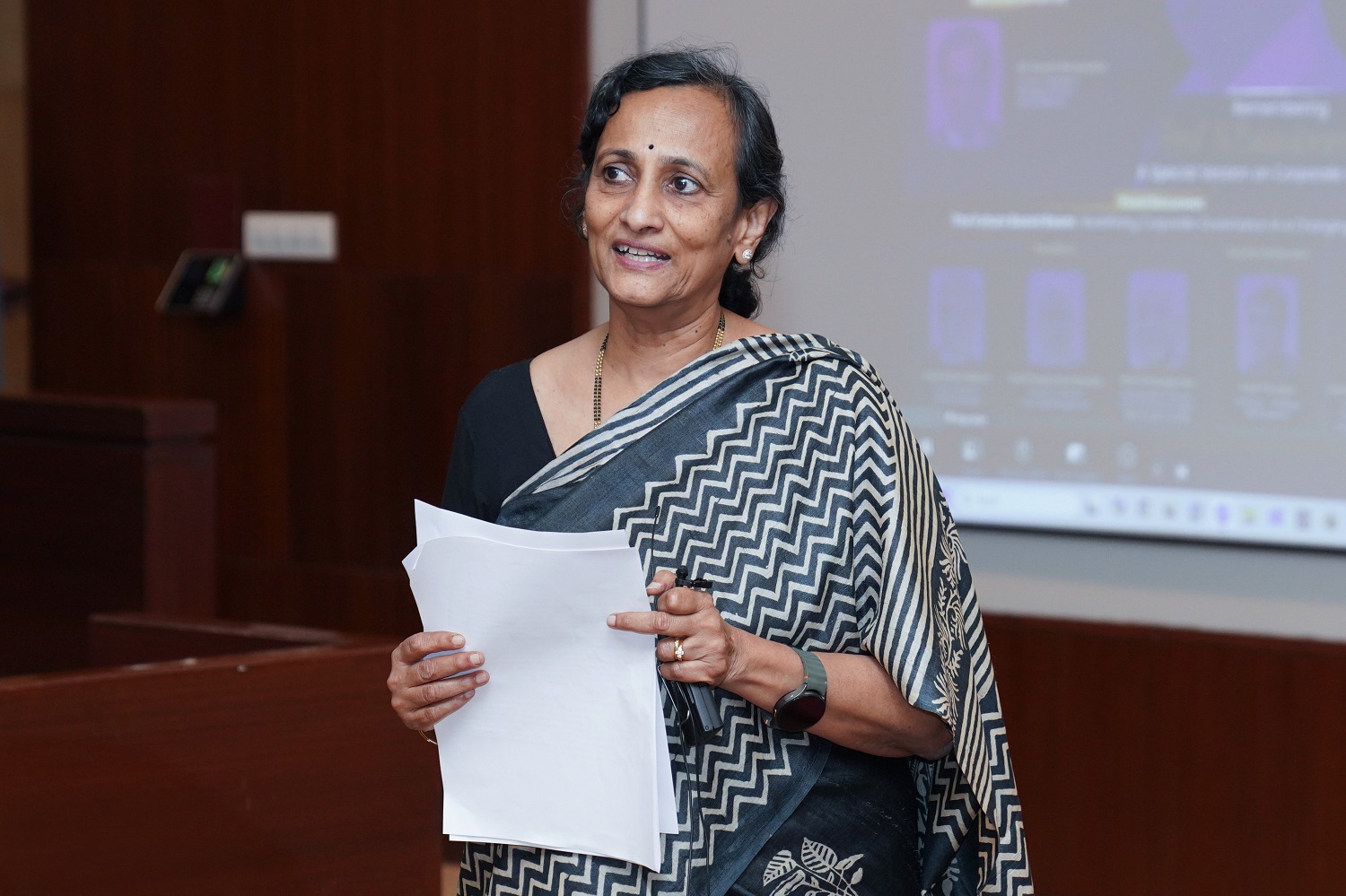 Prof Padmini Srinivasan, Chairperson, Centre for Corporate Governance & Sustainability, delivered the Welcome Address and reflected on her long-standing association with Prof. N. Balasubramanian.