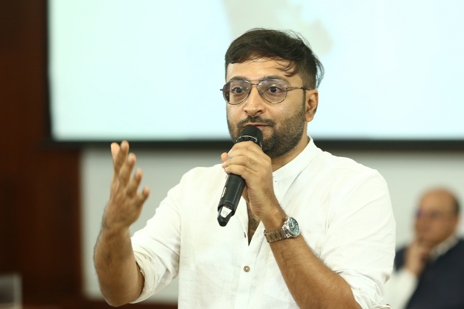 Prof. Prateek Raj, co-author of the report and faculty, Strategy area, speaks at the Vision Document release.