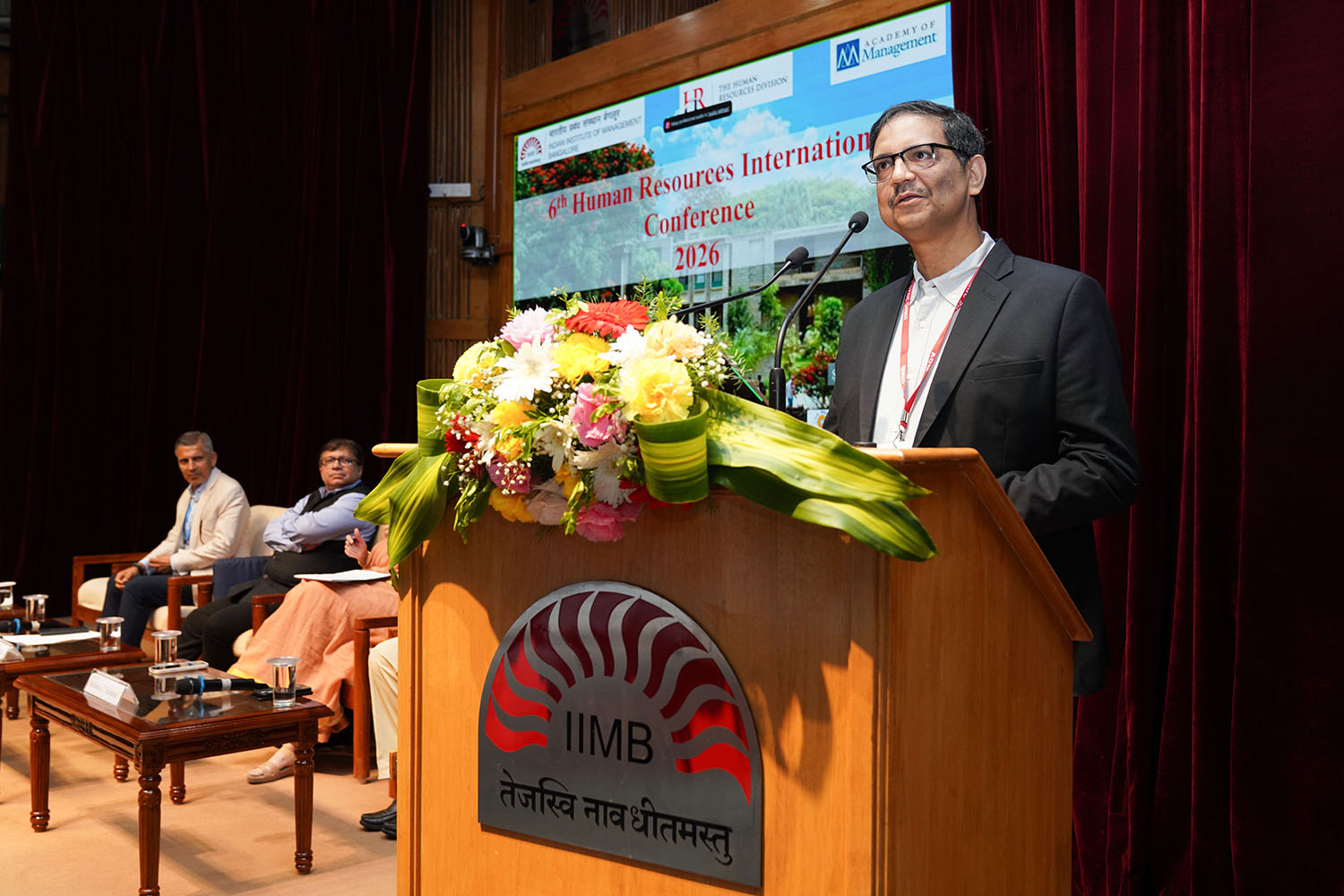 Prof. Sushanta K Mishra, Chairperson, Research & Publications, C-DOCTA and Centre for Teaching & Learning, Editor-in-Chief, IIMB Management Review, and faculty of the OBHRM area of IIMB, urges the participants of HRIC 2026 to use the takeaways from the conference to create meaningful impact on society, during his welcome address at the summit, on 9th April 2026.