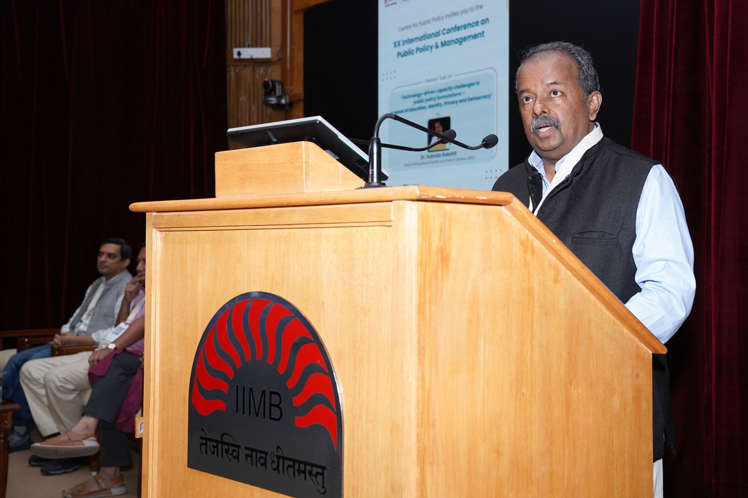 Prof. Gopal Naik, Chairperson, Senior Fellow and Jal Jeevan Mission Chair Professor at the Centre for Public Policy, IIMB, delivers the welcome address at the CPP Conference on Public Policy & Management 2025.