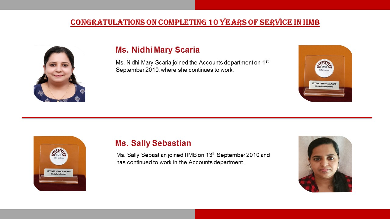 IIM Bangalore congratulates staff who are recipients of the Long-Service Awards 2020